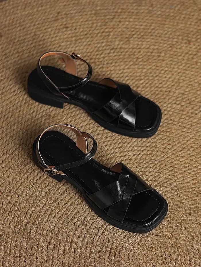 2025 nouvelles femmes tendance été plate-forme sandales à talons compensés en cuir fendu dames carré bout ouvert bride
