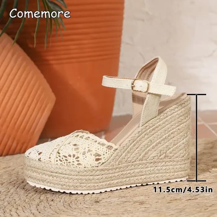 Sandales compensées en espadrille pour femme – Chaussures de plage d'été à plateforme