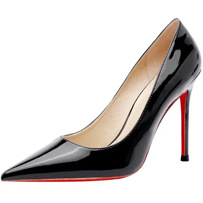 Escarpins à talon fin et bout pointu en cuir verni rouge pour femme – Nouveauté couleur nude