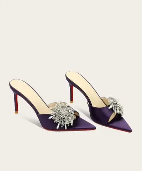 Nouvelles sandales de luxe léger bleu marine à bout pointu orné de fleurs en cristal, élégantes et ouvertes, pour femmes, mules d'extérieur