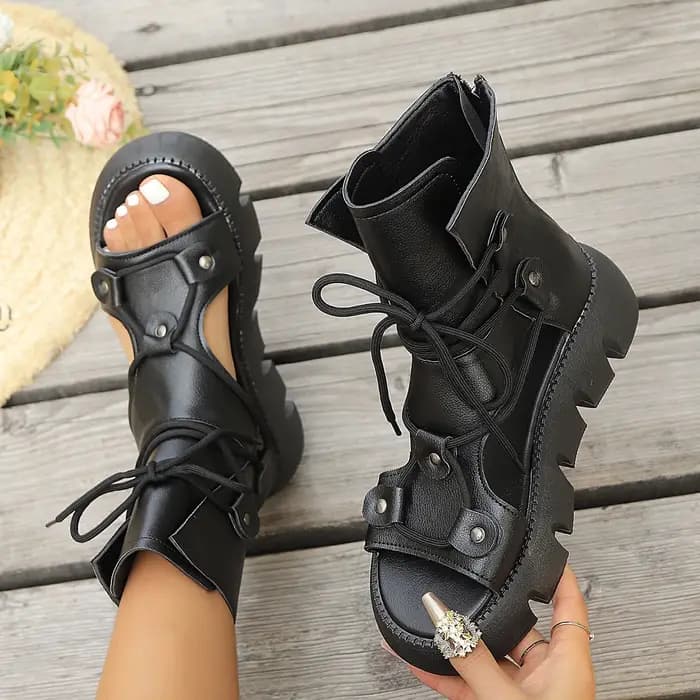 Sandales pour femmes faites à la main, style rétro, à talon compensé, de haute qualité, nouvelle marque, sandales d'été à fermeture éclair arrière, bottes romaines à plateforme