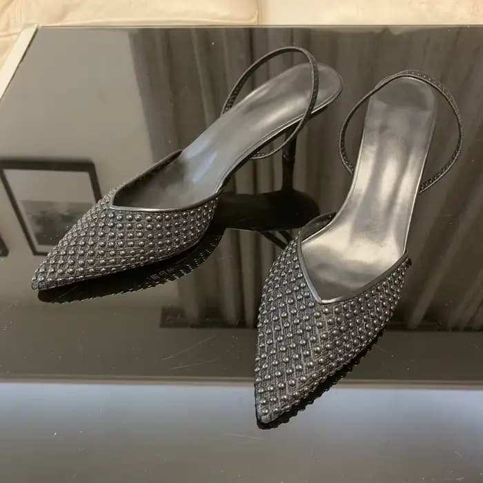 Sandales à talons hauts slingback en maille perlée pour femme – Chaussures de créateur élégantes pou
