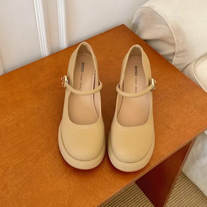 Chaussures Mary Jane à talon épais pour femme, printemps-automne, élégantes, rehaussantes, en cuir, pour soirée