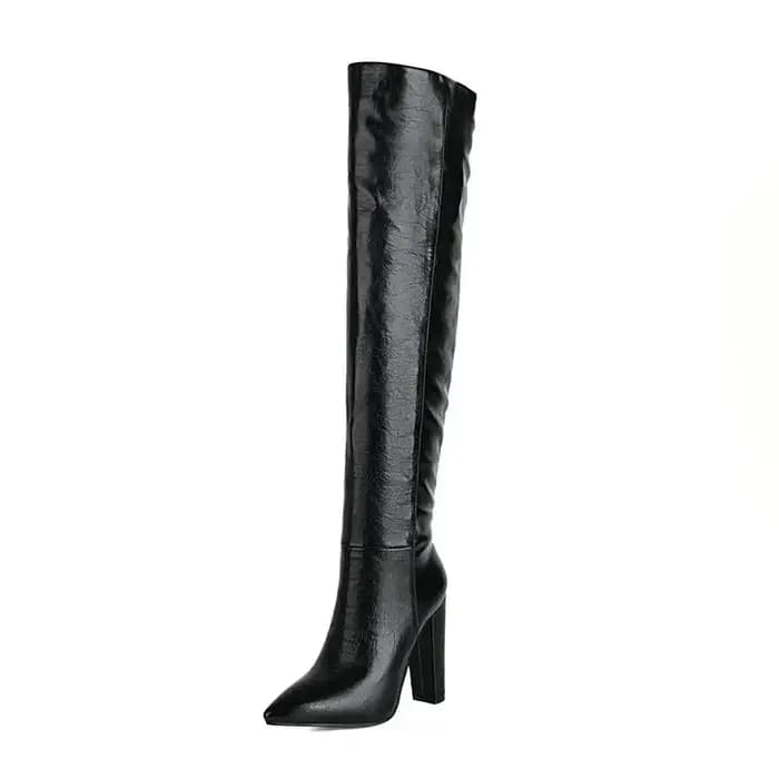 Cuissardes hautes femmes marine marron gris couleur bout pointu Sexy hiver talons hauts motif plissé sur le genou bottes longues 225