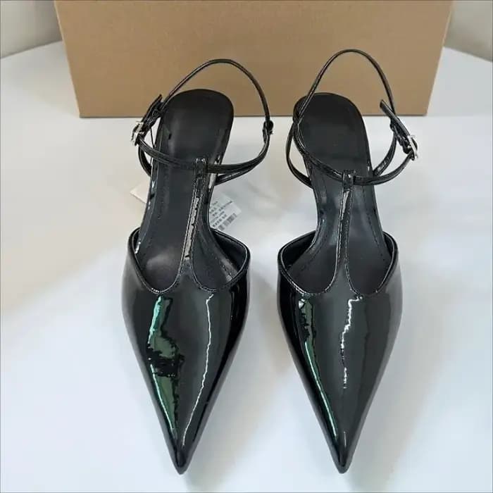 Haute qualité talon bas bride à la cheville été femmes sandales modernes Sexy t-strap bout pointu en cuir souple élégant bureau dame chaussures