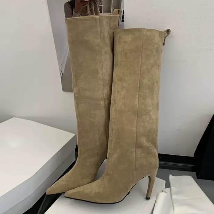 Eilyken hiver Style De rue bout pointu genou-haut femmes bottes talons fins chaussures femme Punk Vi