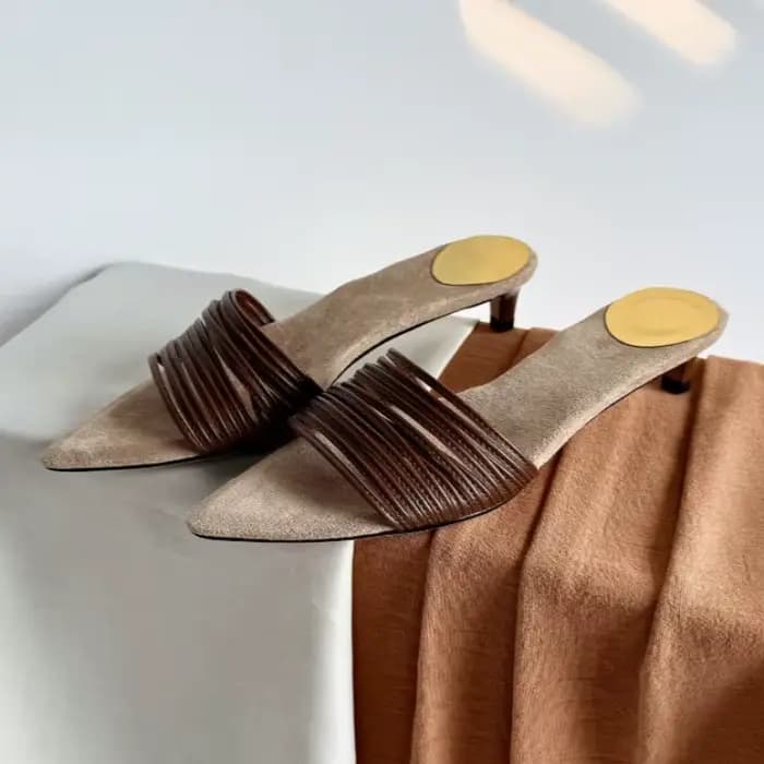 Mules noires à bout pointu et bande étroite pour femmes, sandales coulissantes Sexy à bout ouvert et
