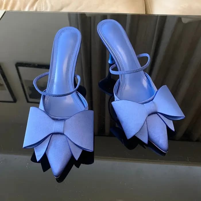 Mode noeud papillon talons hauts sandales femmes 2025 été Slingback pompes Vintage Satin bout pointu talon élégant fête dame chaussures