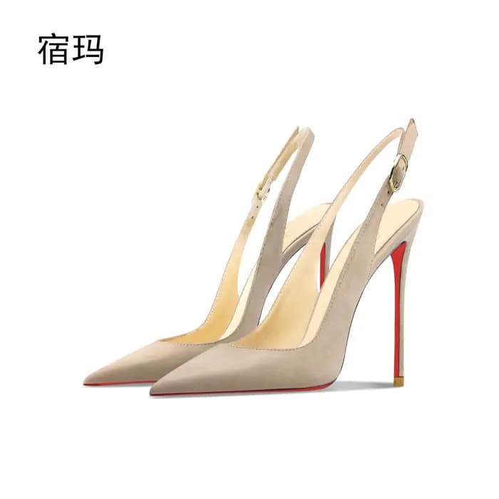 Nouvelles sandales à talons hauts en daim nu avec talons pointus, fins et bouche peu profonde pour l'été. Chaussure simple de style un pied