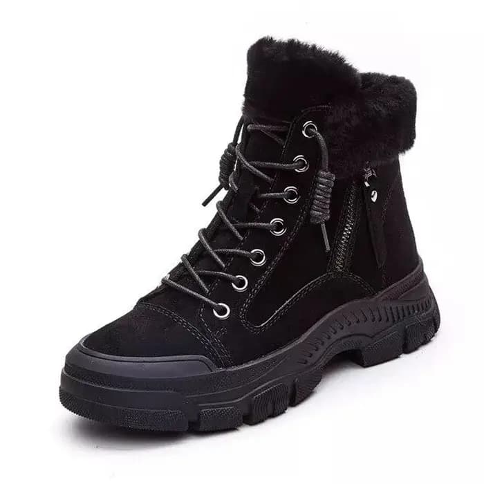 Chaussures d'hiver femmes bottes de neige semelle épaisse chaud en peluche en cuir véritable marque dames bottines antid