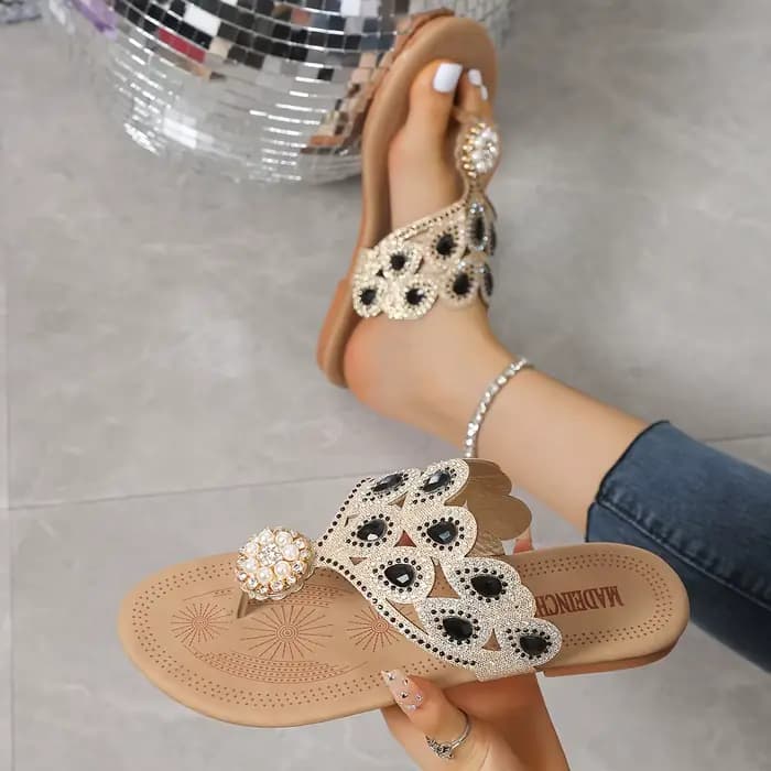 Sandales plates pour femmes, tendance, avec strass, sandales de plage décontractées, à bout ouvert, nouvelles chaussures plates d'été ajourées à lacets