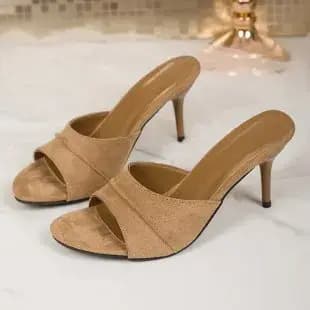 Sandales à talons hauts en velours kaki pour femme