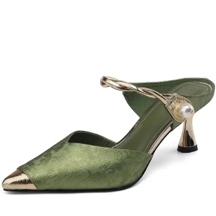 【JOCHEBED HU】 Sandales slingback en cuir véritable à bout pointu