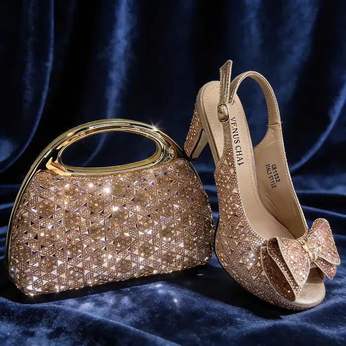 Sandales à talons hauts vertes chic avec strass et sac assorti élégant pour femmes