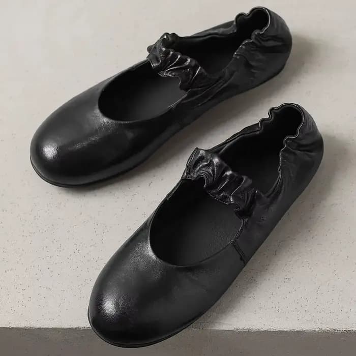 Ballerines à enfiler à bande étroite élastique en peau de mouton pour femmes, bout rond, ballerines