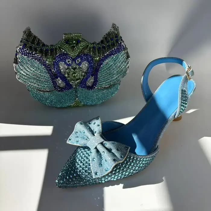 LNATISNOVA Ensemble de sandales à talons hauts et sac à main pour femme, design italien avec strass,
