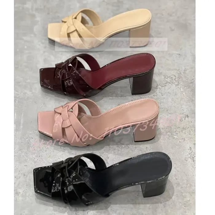 Pantoufles à talons carrés en cuir véritable pour femmes, mules élégantes, soirée en plein air, Parker ouvert, décontracté, concis, chaussures de grande taille