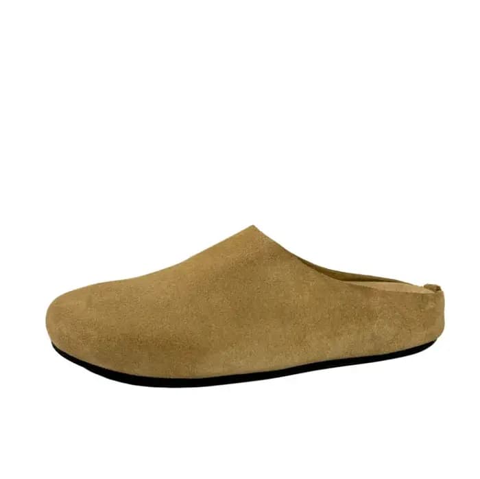 Mules plates en daim et cuir véritable pour femmes