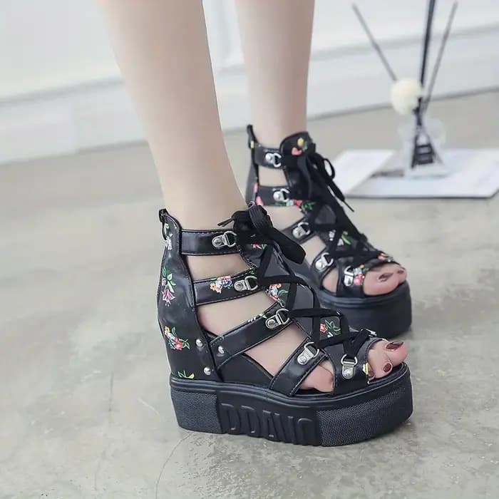 Sandales à talons hauts avec semelle optique, sandales à talons plats avec fermeture éclair à l'arrière et à lacets