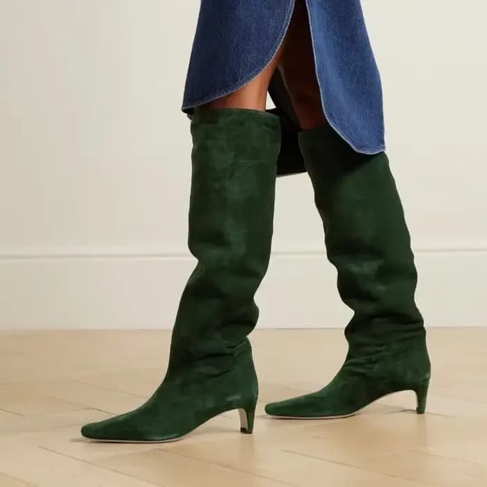 Bottes longues en daim à talons bas, Parker carré, bottes hautes minimalistes, noir, marron, mode eu