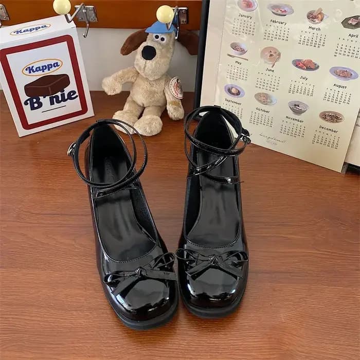 Rouge Mary Jane femmes pompes épais talons hauts chaussures femme Lolita bout carré