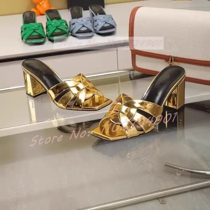 Pantoufles à talons carrés en cuir véritable pour femmes, mules élégantes, soirée en plein air, Parker ouvert, décontracté, concis, chaussures de grande taille