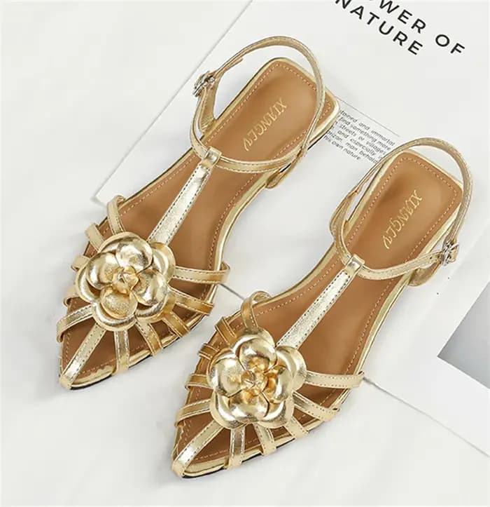 Sandales plates romaines de luxe à fleurs pour femmes, pointure 36-43, à bout fermé, ajourées, avec bride de cheville et boucle, chaussures décontractées pour la marche