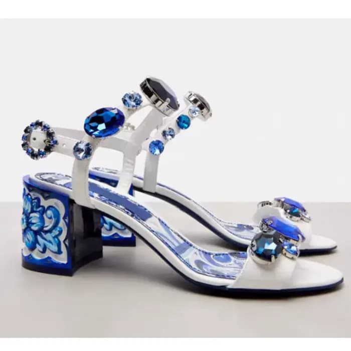 Sandales à talon bloc imprimées en 3D Orange Bohème pour femme