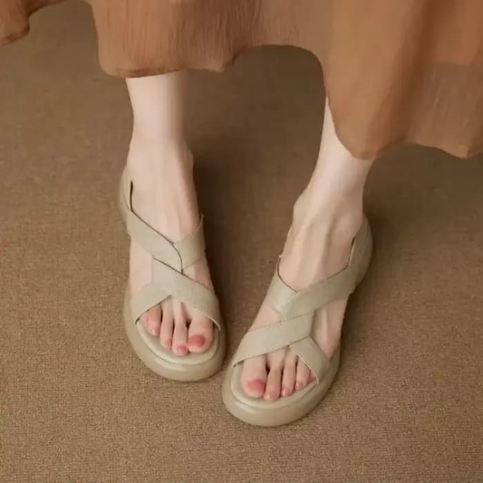 Sandales à plateforme à brides croisées pour femmes, chaussures décontractées de plage à semelle sou