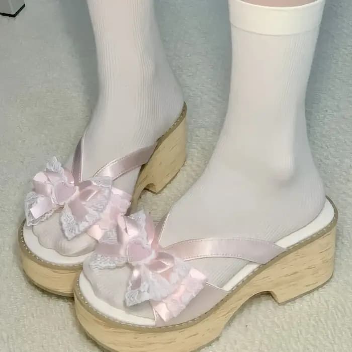 Sabots japonais Cos pour femmes, pantoufles d'été, nouveau nœud doux, Grain de bois, fond épais, cha