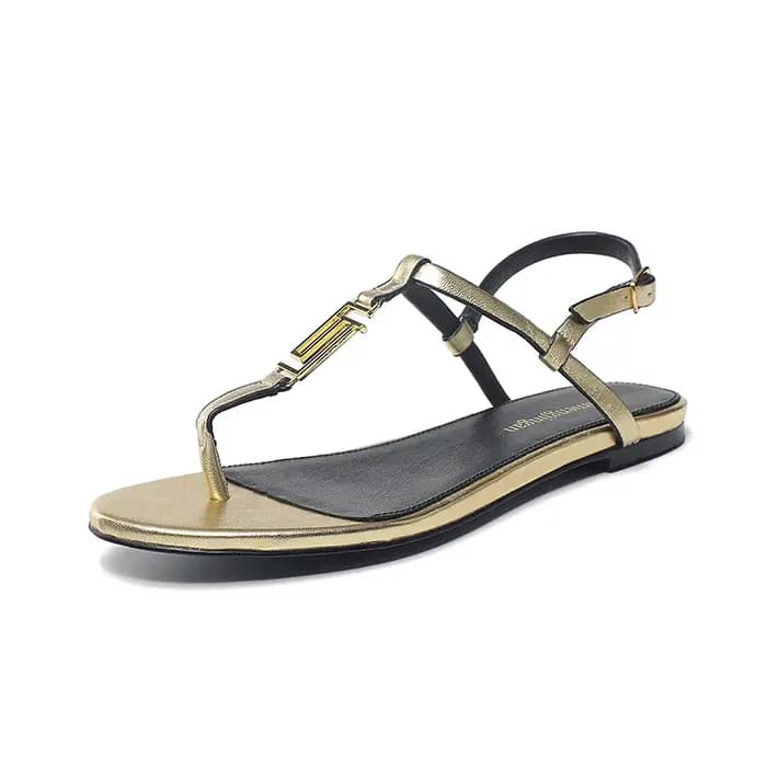 2024 mode femmes sandales d'été en cuir véritable métal décoratif semelle plate dentelle strucOpen Parker en forme de T Sandals34-44 d'extérieur