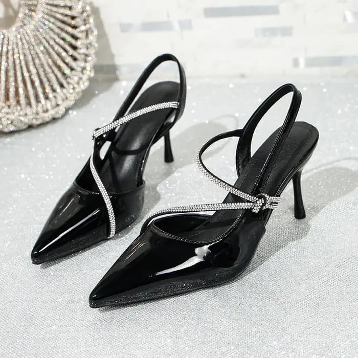 Escarpins Slingback Sexy en Cuir Verni Noir pour Femme