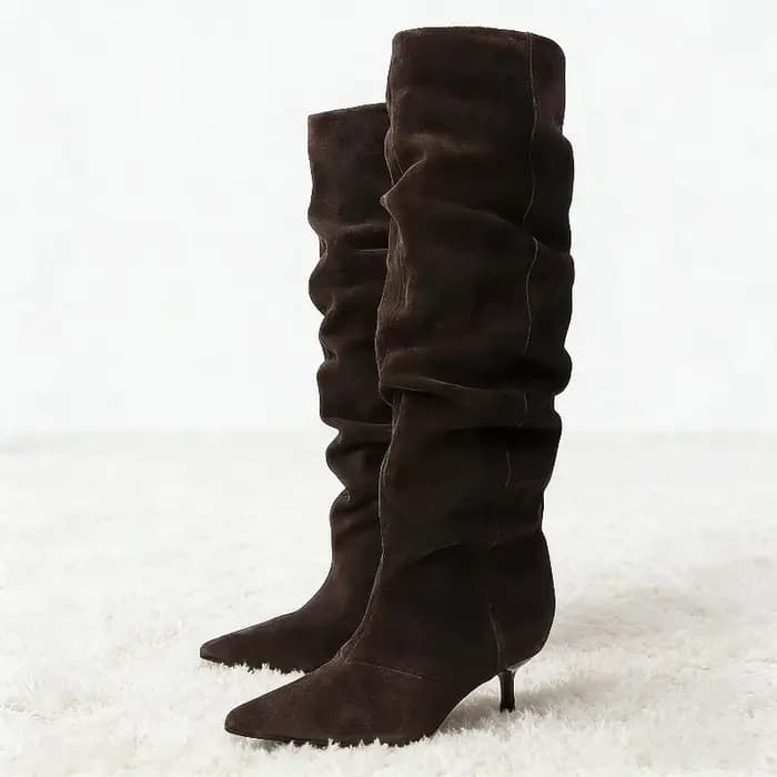 Haute qualité Faux daim bottes femmes mode bout pointu chaton talon conception