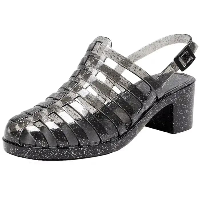 Sandales d'été vintage en gelée à talon moyen épais, style romain, pour la danse et la plage, pour femmes, à semelle souple, antidérapantes et respirantes
