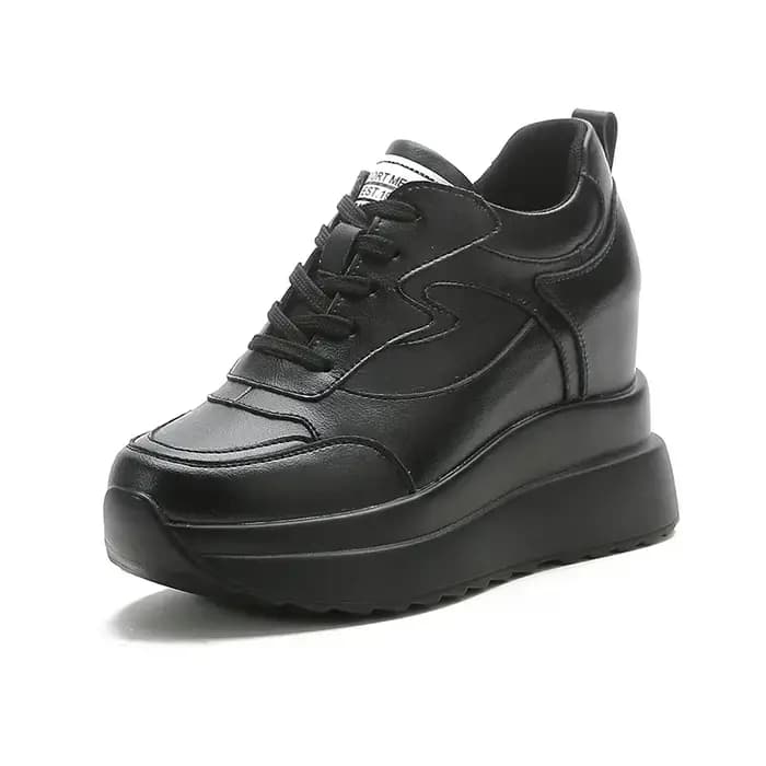 Talons compensés femmes baskets en cuir chaussures de marche hauteur interne augmenter 10 cm femme