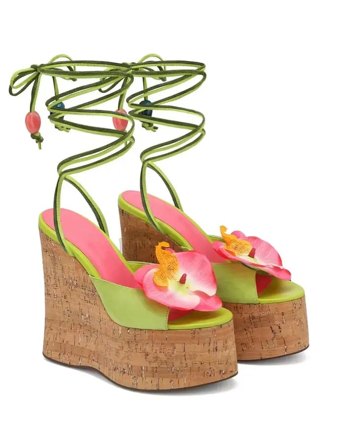 Sandales d'été compensées à plateforme pour femme, à bout ouvert, avec dentelle florale, imperméable