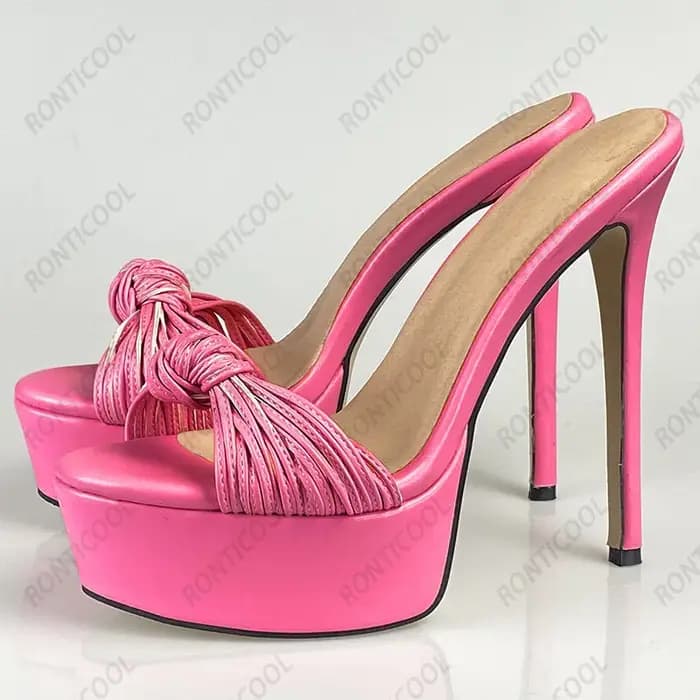 Ronticool-Mules à plateforme faites à la main pour femmes, sandales d'été, sexy, talon aiguille, Parker ouvert, fabuleux, chaussures de soirée noires, taille US 5-20
