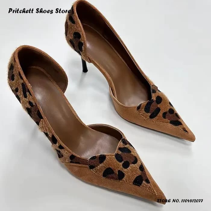 Escarpins aiguilles léopard Sexy pour femmes, chaussures de soirée peu profondes à enfiler, bureau,