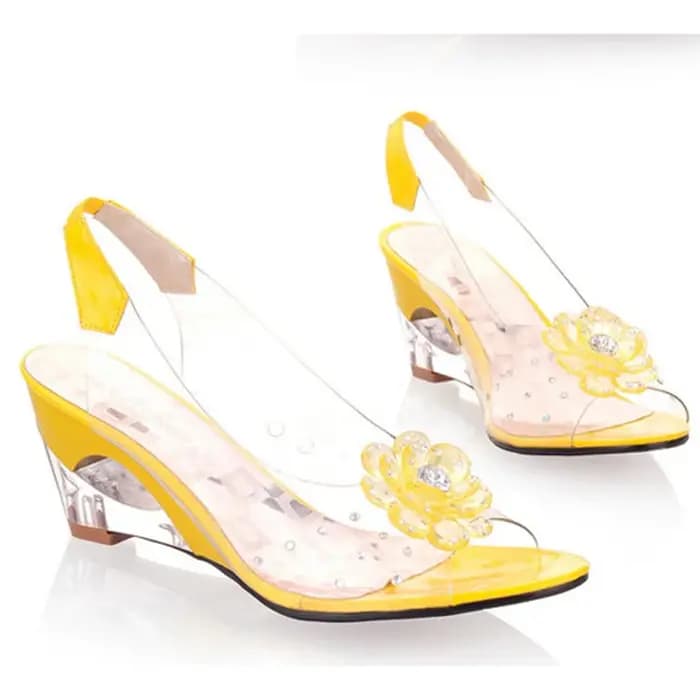 Sandales transparentes à talons ouverts avec motif floral clouté