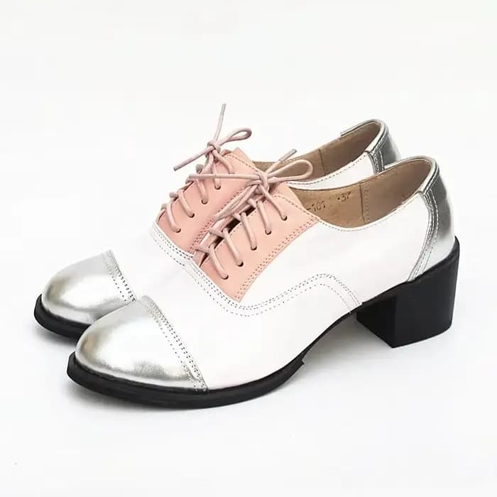 Oxford pompes chaussures femmes Vintage en cuir de veau Patchwork 5cm dame talons épais rétro