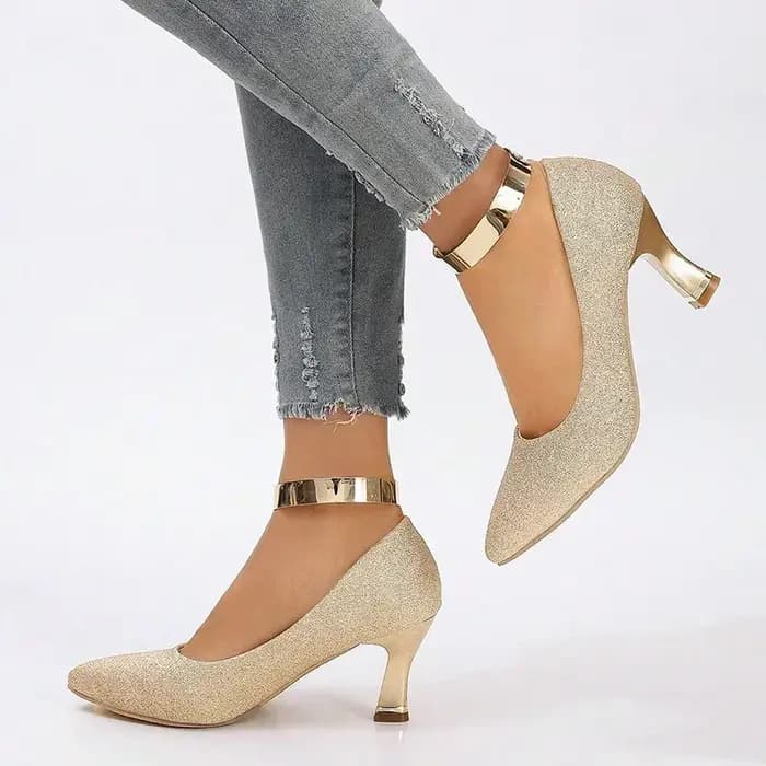Escarpins à talons hauts à paillettes dorées brillantes pour femmes