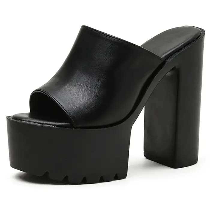 Gdgydh Mules à talons carrés pour femmes, pantoufles d'extérieur, sandales à bout ouvert, chaussures à dos ouvert, noir et blanc, grande qualité