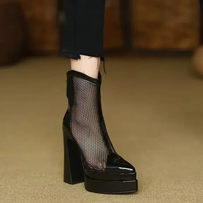 Talons hauts bout pointu plate-forme maille bottes