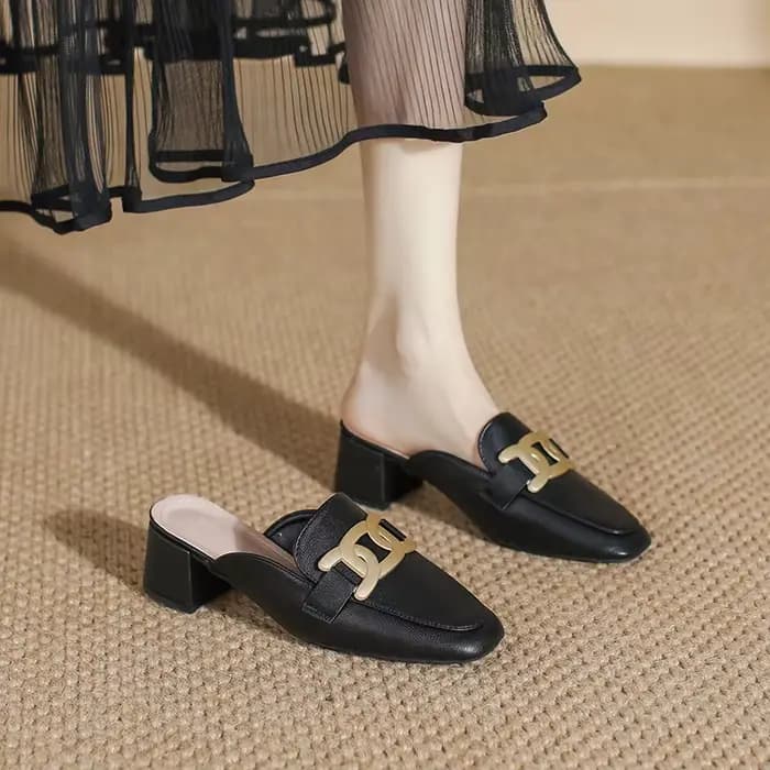 Mules confortables à talon épais grande taille pour femme, à bout ouvert, à enfiler, talons hauts, mode printemps-été, chaussures plates de ville