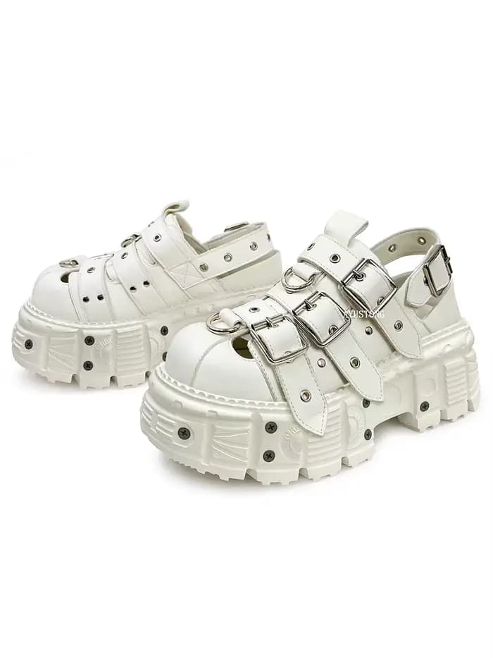 Semelle épaisse boucle de ceinture sandales romaines creuses bout rond sangle arrière Punk 2025 été
