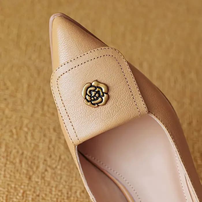 Escarpins à bride arrière en cuir véritable pour femmes, bout pointu, talon chaton, dames élégantes,