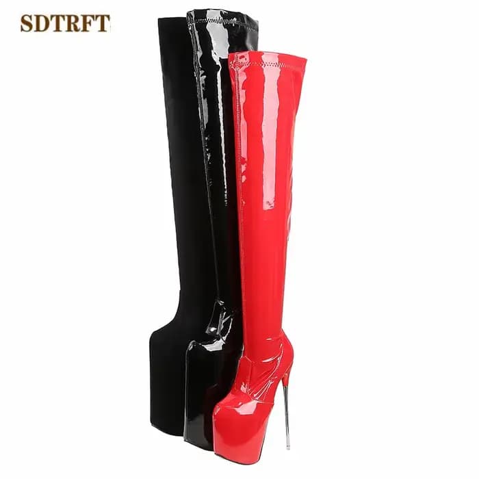 SDTRFT-Cuissardes à talons hauts ultra fins pour femmes, bottes à plateforme, chaussures de moto uni