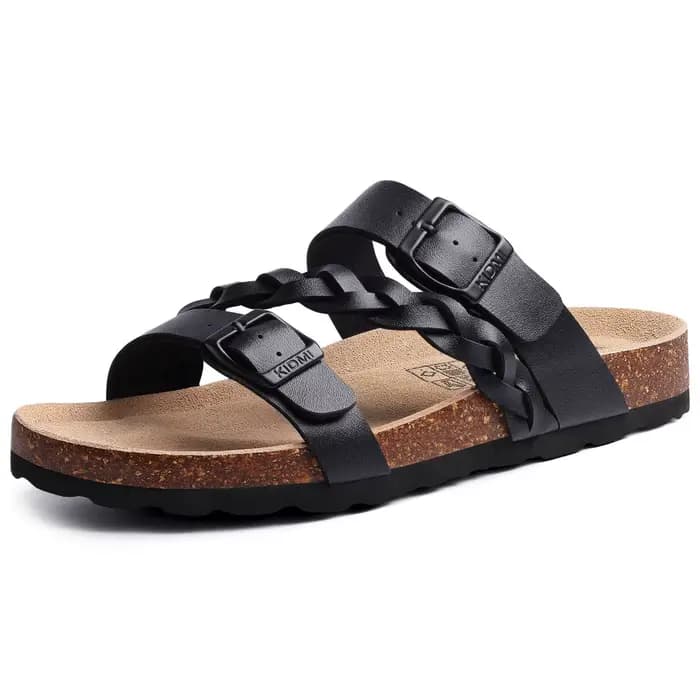 Sandales d'été à semelle en liège pour femmes, avec Support de voûte plantaire, pantoufles de loisirs à enfiler avec boucle réglable