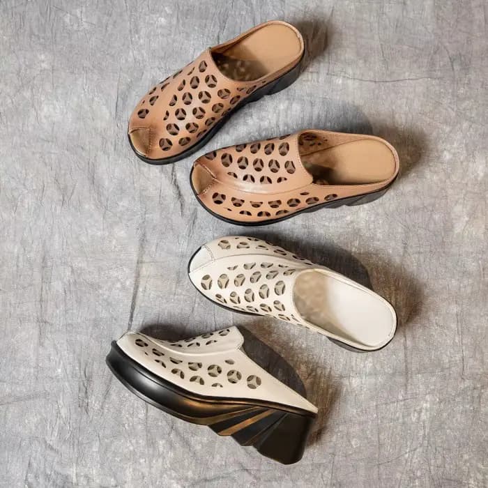 Chaussures découpées en cuir véritable pour femmes