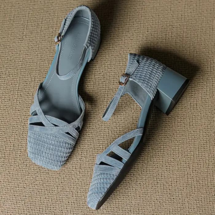 Danxuefei femmes daim naturel cuir bride à la cheville sandales bout carré 4 cm d'épaisseur med talon élégant dames robe